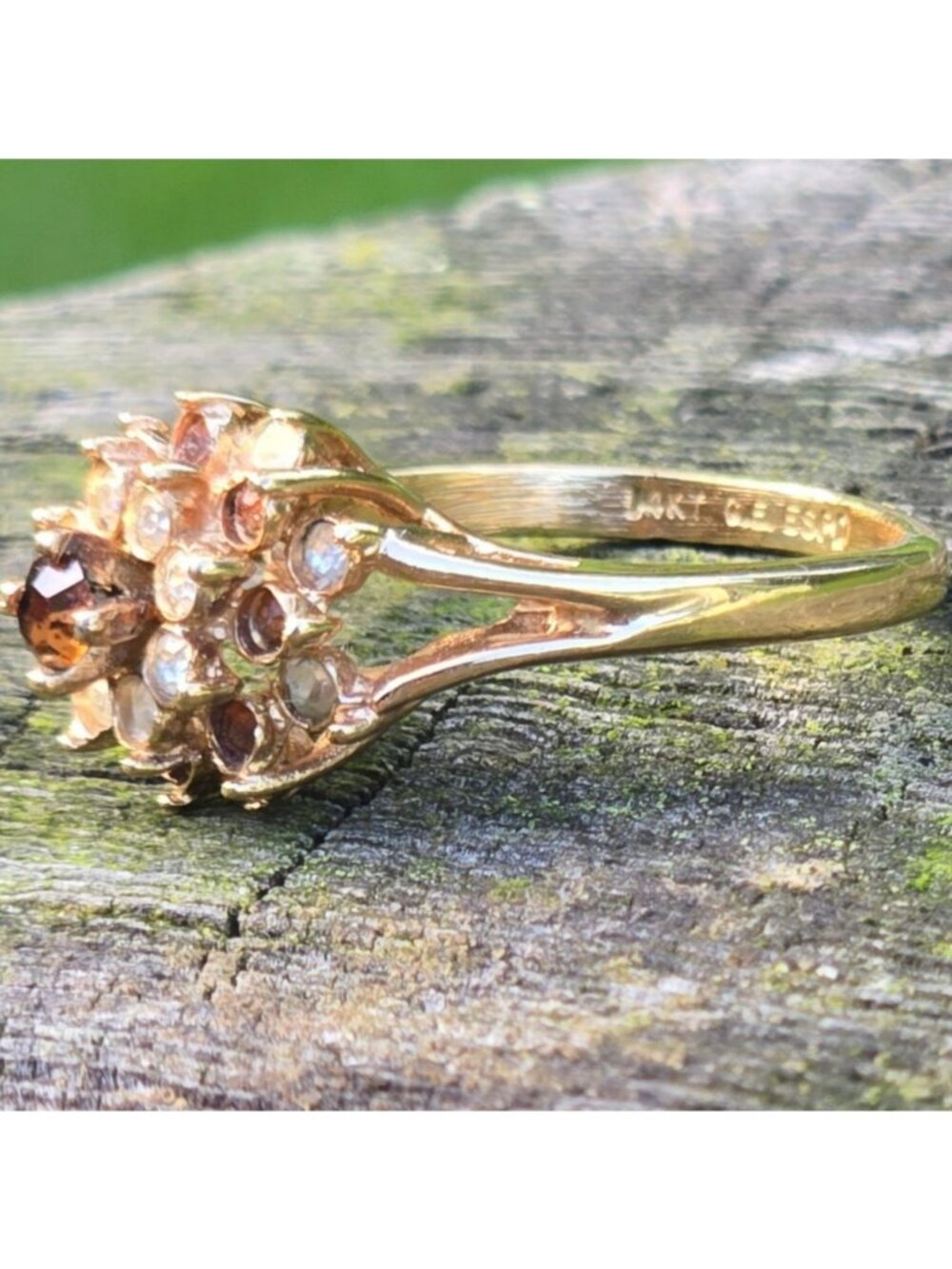 Vintage 14K HGE Cocktail Ring Gold Citrine & White Rhinestone Joseph Esposito - Picture 5 of 13